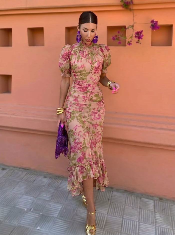 Inès | Robe Longue Vintage avec Imprimé de Roses